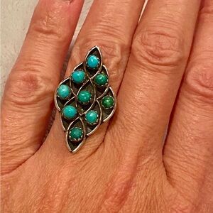 Vintage Zuni Petit Point Sterling Silver Turquoise Ring Around 6 1/4